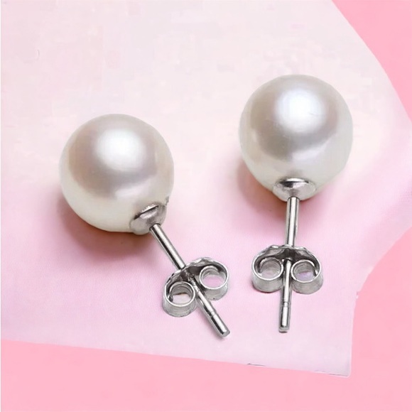 893. Freshwater Cultured Pearl .925 Sterling Silver Button Ball Stud Earrings - Picture 2 of 6